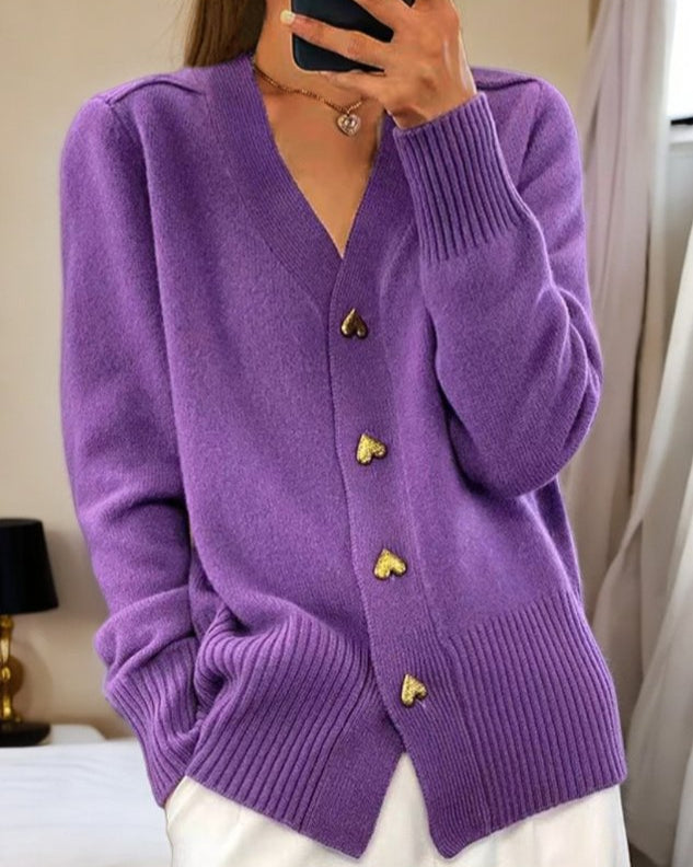 Adele™ Elegant Heart Button Cardigan